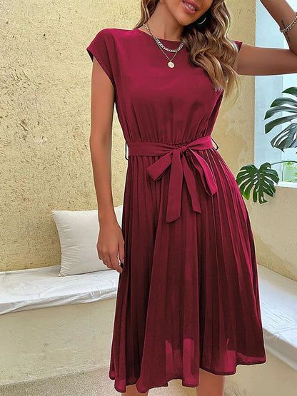 CHANTAL - Abito midi plissettato con cintura in vita
